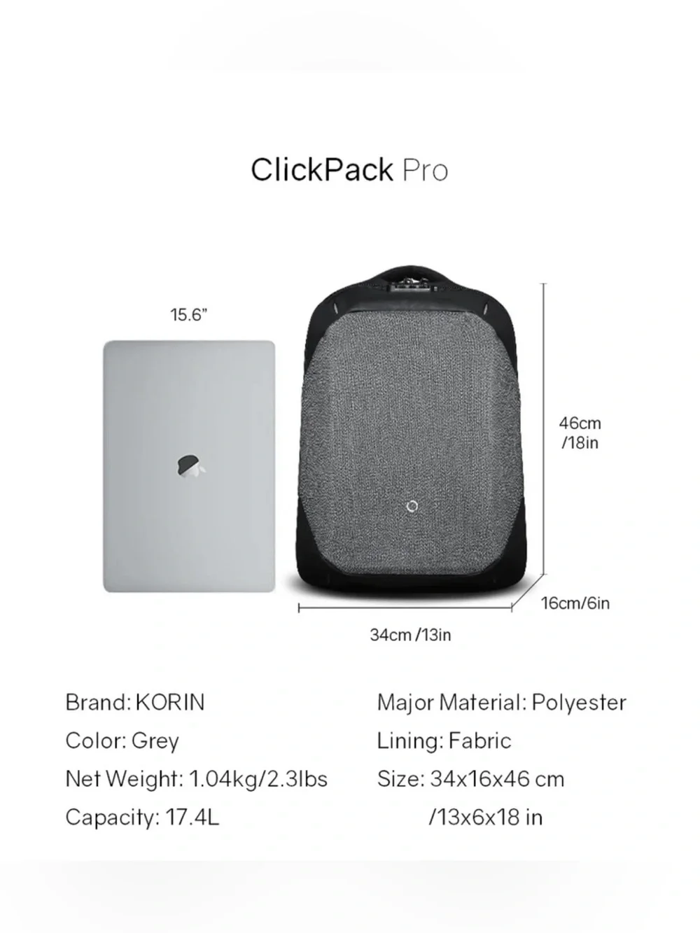 Korin ClickPack Pro Anti-Theft Backpack | TSA Lock | Laptop Travel Backpack
